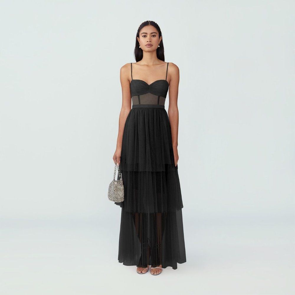 Free People Black Tiered Mesh Gown